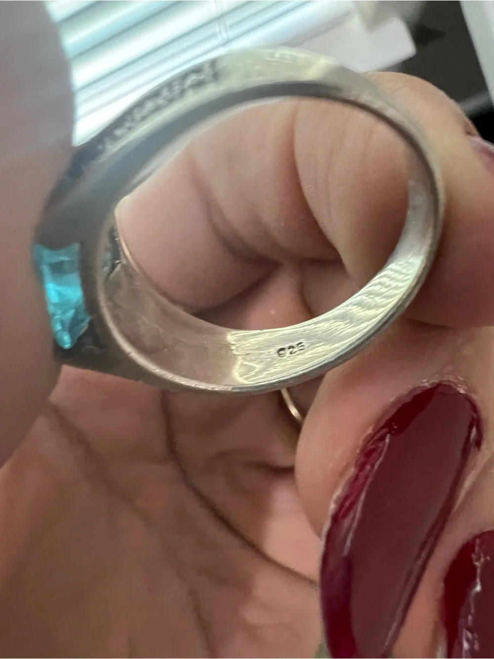 Sterling Silver Blue Stone Statement Ring - Women Jewelry